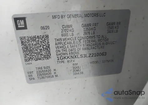 2020 GMC Acadia Awd Denali z USA, uszkodzony, nr VIN 1GKKNXLS3LZ210063